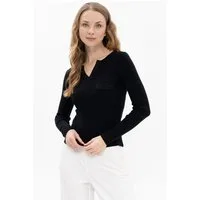 Passioni Strickpullover mit V-Ausschnitt und Strasssteinen