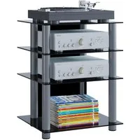 VCM Audio-Board Hifi Möbel Bilus H. 70 x B. 59 x T. 48 cm, Rack Schrank Phono Regal, Alusäulen, ESG-Glasböden, Mediaboard