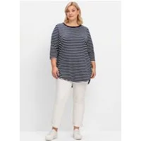 Sheego T-Shirt Longshirt 3/4-Arm mit Streifen und Nacken-Reißverschluss