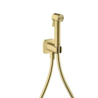 hansgrohe AXOR Bidette Showers Bidette Duschkopf 29241950 1 Strahlart softsquare für Kaltwasser mit Duschkopfhalterung und Duschschlauch 1,25 m, Brushed Brass