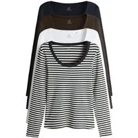 The Set Langarmshirt The Set gerippte Shirts mit U-Ausschnitt, 4er-Pack (4-tlg)