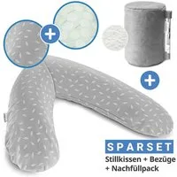 Theraline Stillkissen Das Original - Leaves & Pusteblume, Schwangerschaftskissen, Seitenschläferkissen 190 cm inkl. Nachfüllpack