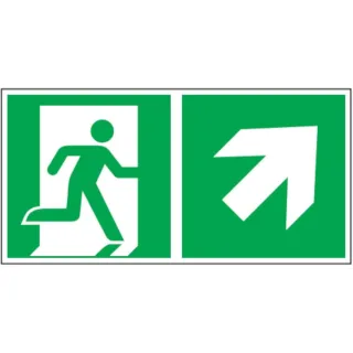 Rettungswegschild mit Pfeil oben rechts