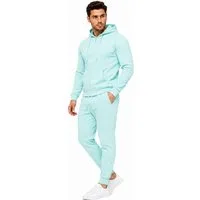 L.gonline Freizeitanzug Herren Jogginganzug einfarbig 100% BW 586 Mint Grün M (Kapuzenjacke mit Reißverschluss, Hose, 2-tlg), Fitness Freizeit Casual