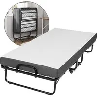 MSMASK Klappbett Gästebett 90x200cm auf Rädern, mit Dicke Matratze aus Gedächtnisschaum (1-St., Mit Matratze) Faltbare Metallbett stabil Mit Rollen leicht zu tragen