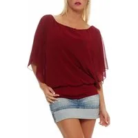 malito more than fashion Chiffonbluse malito Damen Bluse im Fledermaus Look, Tunika mit Rundhals und breite mit breitem Bund Einheitsgröße