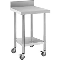 Royal Catering Arbeitstisch 60 x 60 cm Rollbarer Edelstahltisch Aufkantung Gastrotisch 120 kg, verschiedene Größen