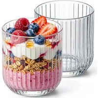 KONZEPT Dessertschale Set 300 ml aus geripptem Glas – elegant, liegen perfekt in der Hand, (12-tlg), perfekt für Tiramisu, Panna Cotta, Joghurt-Müsli und Schichtdesserts