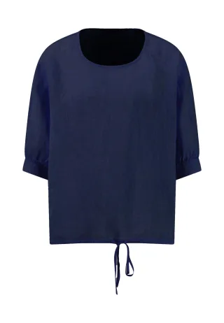 FYNCH-HATTON - BLOUSE RUFFEL BIND LINEN MELANGE galaxy blue - Gr. - 36