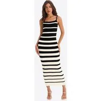 Imily Bela Strickkleid Damen gestreiftes tailliertes Trägerkleid (Packung, 1-tlg., 1per-Pack) Quadratischer Kragen