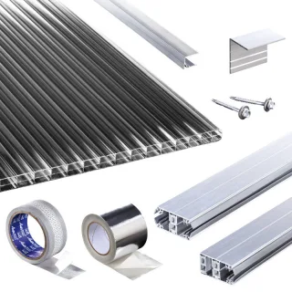 Polycarbonat Stegplatten | Terrassendach-Set | Polyclear Stegplatte | Thermoverlegeprofil | 16 mm | anthrazit