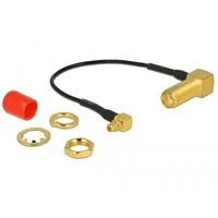 Antennenkabel SMA 90° (Buchse zum Einbau) > MMCX 90° Stecker, Adapter grau/gold, 10cm
