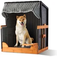 relaxdays Haustierstrandkorb Hundestrandkorb Holz & Rattan inkl. Napf, BxTxH: 75x65x95 cm, A