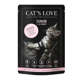 CAT'S LOVE Katzenfutter Katze Junior in Gelee Huhn mit Algenkalk und Distelöl 48x85 g