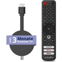 freenet TV Streaming-Stick Hybrid 3in1, DVB-C/T2 und Android TV, Inkl. 3 Monate freenet TV, 4K UHD, Chromecast