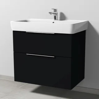 Sanipa 3way Waschtischunterbau zu Geberit Renova Plan Waschtisch mit 2 Auszügen, Schwarz-Matt UF87808