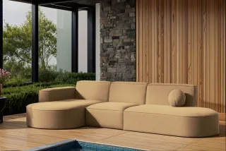 Garten Ecksofa SUNDAY in wetterfester Stoff ART-N Caramel Ottomane Links