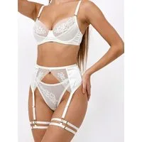 Elegant Love Set: Bügel-BH Sexy Dessous-Set mit Strapsen – Lingerie für Damen (Set, 3-tlg., BH + High-Waist-Strapsgürtel + String + Oberschenkelbänder) Reizwäsche: Spitzen-Ensemble mit Haltergürtel und Beinbändern