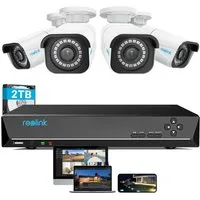 Reolink Überwachungskamera 8MP 4K PoE (Innenbereich, Außenbereich, 4X 8MP PoE IP Kamera und 2TB HDD 8CH NVR, 24/7 Videoüberwachung,IP66 Wetterschutz,Personener-Fahrzeugerkennung)