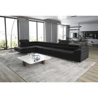 thematys Ecksofa ASTON MAXI 405 x 203cm mit Schlaffunktion & Bettkasten –, L-Sofa mit 5 verstellbaren Kopfstützen, Samt (Monolith), Cord (Poso) - L-Form, XL-Wohnlandschaft, 405 cm breit