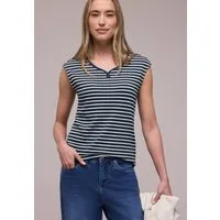 STREET ONE Shirttop geringelt mit Knopf-Detail