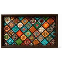 Jumpeak Tablett Serviertablett,Holz,Boho,handgefertigt,Mosaik-Muster,Farbdruck, Holz, (Kein Set, Einzelartikel), Ablage für Schlüssel,Schmuck & Snacks,im Wohnzimmer & Eingangsbereich