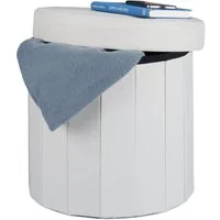 relaxdays Sitzhocker mit Stauraum Größe M rund (1 St), Creme