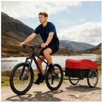 SPORTNOW Fahrradlastenanhänger mit Kupplung Abdeckplane, 51 cm Schnellspannend Luftreifen, Schwarz+Rot