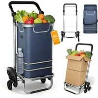FIVMEN Einkaufstrolley 3 in 1 Treppensteiger Trolley mit Wasserdichter Tasche, 56L Einkaufswagen mit 3 Extra Großen Rädern, Schwarz/Blau