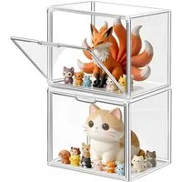 XERSEK Vitrine Transparent Displaybox mit Magnettür, Acryl Schaukasten Organizer (2 Set] 36×22×27cm Stapelfähig, Horizontal oder Vertical Platzierbar) Acryl-Vitrine für Figuren, Handtaschen, Spielzeug, Handwerk, Bücher