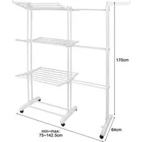 JEOBEST Wäscheständer Turm Ausziehbar wäschetrockner, Standtrockner Länge 75-142 cm, Trockengestell Trockenständer mit 6 klappbaren Flügeln,6 Rollen