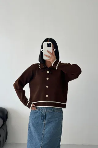 Strukturiertes Polohemd Strickpullover mit Banddetail