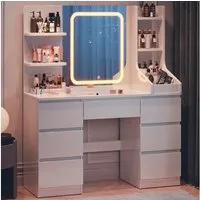 HOMALL Schminktisch Eingebaute LED-Beleuchtung, einstellbare Helligkeit, mit 7 Schubladen (GroBe 110*40*139cm Bestes Geschenk fur Ehefrau/Tochter)