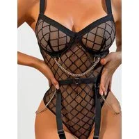 Elegant Love Body Corsagen-Body mit Bügelcups – Reizwäsche mit Kettendetails Dessous-Body im Corsagenstil – Lingerie mit Rautenmuster & Bein-Straps