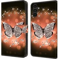 CLM-Tech Handytasche für Samsung Galaxy A16 / A17 5G Hülle aus Kunstleder Klapphülle (Schmetterling Diamanten Muster, Handyhülle mit Standfunktion - Wallet Flip Case inklusive Kartenfächer), Cover mit Magnetverschluss