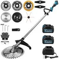 XERSEK Akku-Rasentrimmer 1380W Akku-Freischneider mit Bürstenloser Motor, Rasenmäher Motorsense, 30cm cm Arbeitsbreite Faden, 3-Bürste + 5 Mähkopf, Grastrimmer Kantenschneider Für Garten Rasen