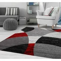 Vimoda Teppich Wohnzimmer Geometrische Kreismuster in Rot & Gelb, Rechteckig, Höhe: 5 mm, Läufer Wohnzimmer Teppichwohnzimmer