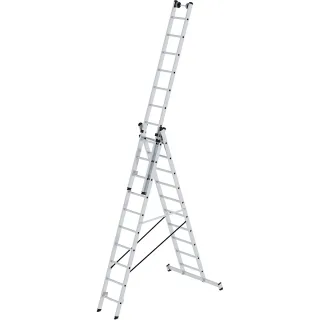 Munk Sprossen-Mehrzweckleiter 3-teilig mit nivello®-Traverse und Wandlaufrollen - 033310