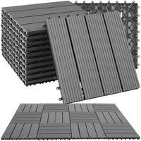 tectake Terrassendielen Terrassenfliesen 11er Set im Klicksystem, 31 x 31 x 2,2 cm, 1,0571 m², BxL: je 31,00x31,00 cm, (Terrassenplatten Außenbereich Tegulas, 11-St., in grau), robustes WPC in Holzoptik, mit Drainage, wetterfest