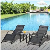 Outsunny Gartenliege Sonnenliege-Set mit Tisch, 2 Liegestühlen, Liege, 3 St., Relaxliege, für Balkon, Terrasse, Schwarz