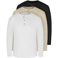 normani Langarmshirt 3er Set Herren Langarm Shirts aus Bio-Baumwolle Basic Henley Shirt für Männer GOTS-zertifiziert