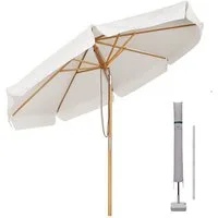 Sekey Sonnenschirm Ø 300 cm Sonnenschirm Holz Gartenschirm Knickbar, Sonnenschutz UPF 50+, LxB: 300,00x300,00 cm, Runder Terrassenschirm mit Volant
