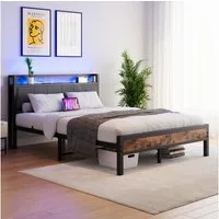 HOMERECOMMEND Metallbett mit 2 USB-Anschlüssen, LED Beleuchtung (1-tlg), Vintage Braun + Schwarz, 140x200cm