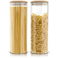 Arendo Aufbewahrungsbecher Glasbehälter-Set 2x 2,2 L Borosilikatglas mit Bambusdeckel, luftdicht, Borosilikatglas, Bambus, Silikon, (Vorratsbehälter-Set, 2-tlg., 2er Set), Hitzebeständig, umweltfreundlich, langlebig, mikrowellengeeignet