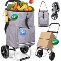 HOMECALL Einkaufstrolley klappbar Einkaufswagen 3 in 1 Shopping Trolley Mit Kühltasche-55L, Bis 50KG mit 50L + 5L kühlfunktion Einkaufstasche mit Rollen