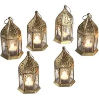 Casa Moro Windlicht Orientalische Teelichthalter Nael Transparent 6er Set (Höhe 16cm marokkanische Windlichter), Glas Laternen in Antik Gold Look wie aus 1001 Nacht WDL1080