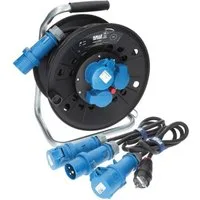 KALLE DAS KABEL Campingkabeltrommel CEE 230V 16A 2,5 IP44 25m Anschlussltg+Adapterltg Kabeltrommel (Kabellänge 2500 m)