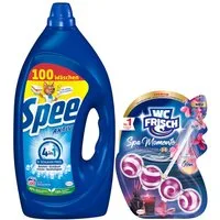 Spee Spee Aktiv Gel 100WL & WC FRISCH Spa Momente Harmonie 50g Vollwaschmittel (Spar-Pack, [2-St. Flüssigwaschmittel & Toilettenstein für Reinheit & Sauberkeit)
