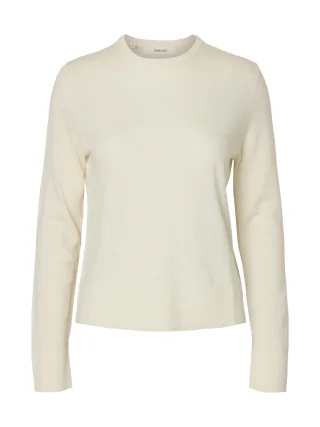 selected women - SLWTHEA LS KNIT MERINO O-NECK NOOS Egret - Gr. - L