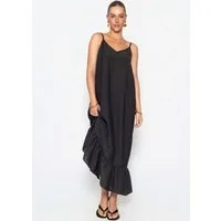 SASSYCLASSY Maxikleid Viskose Maxikleid mit Volant für Damen Locker geschnittenes Trägerkleid mit individueller Passform Schwarz